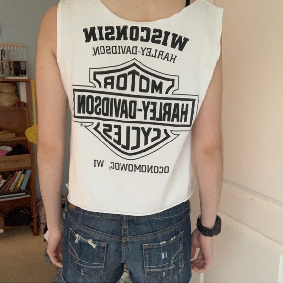off the shoulder harley davidson muscle tee tank w/ raw hem - Picture 2 of 6